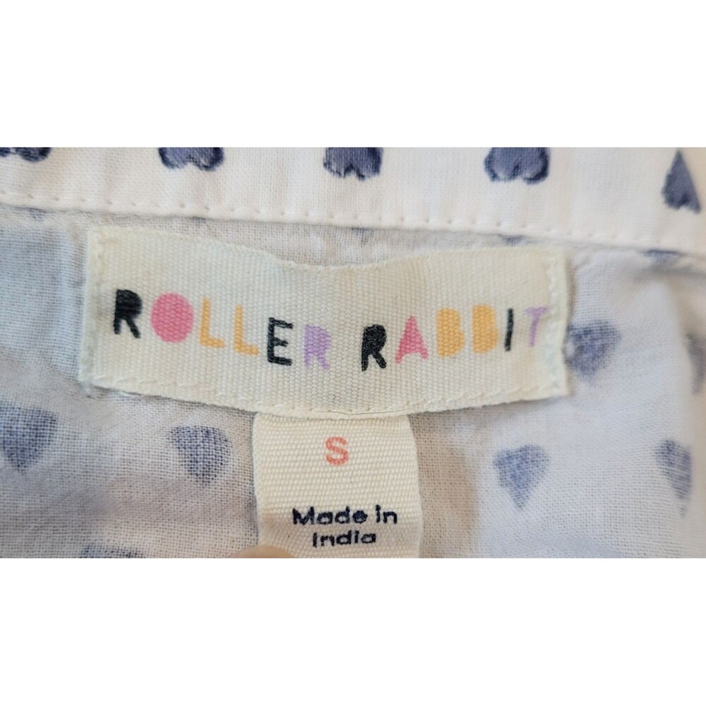 Roller Rabbit Blue Heart Print Pajama Top Sz S Long Sleeve Pockets Button Front - Picture 4 of 7